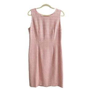ANNE KLEIN Vintage 90s Pink Tweed Sleeveless Dress Made in Hong Kong Timeless 12